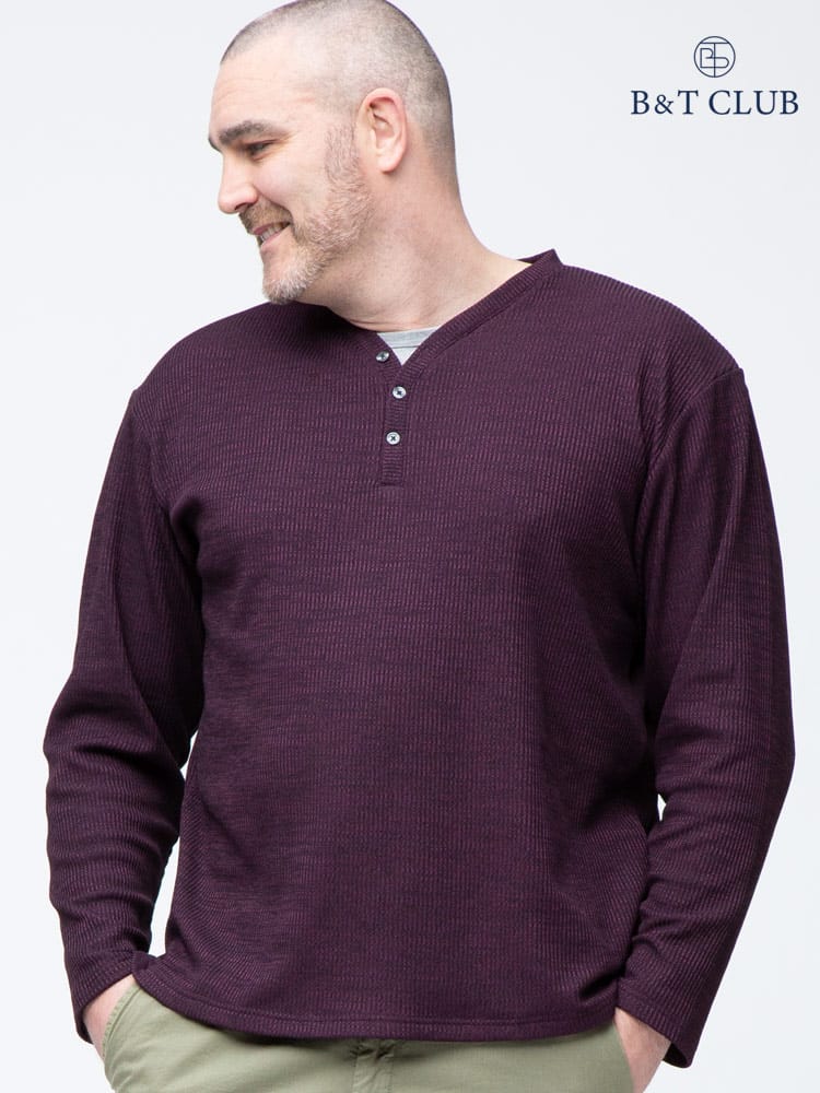大きいサイズ メンズ B＆T CLUB (ビーアンドティークラブ) リブニット フェイクレイヤード ヘンリーネック 長袖 Tシャツ ロンT