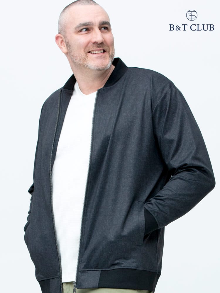大きいサイズ メンズ B＆T CLUB (ビーアンドティークラブ) プリントポンチ フルジップ カットブルゾン MA-1
