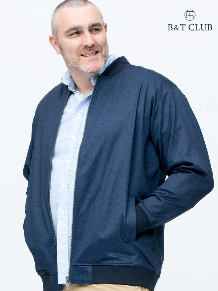 大きいサイズ メンズ B＆T CLUB (ビーアンドティークラブ) プリントポンチ フルジップ カットブルゾン MA-1