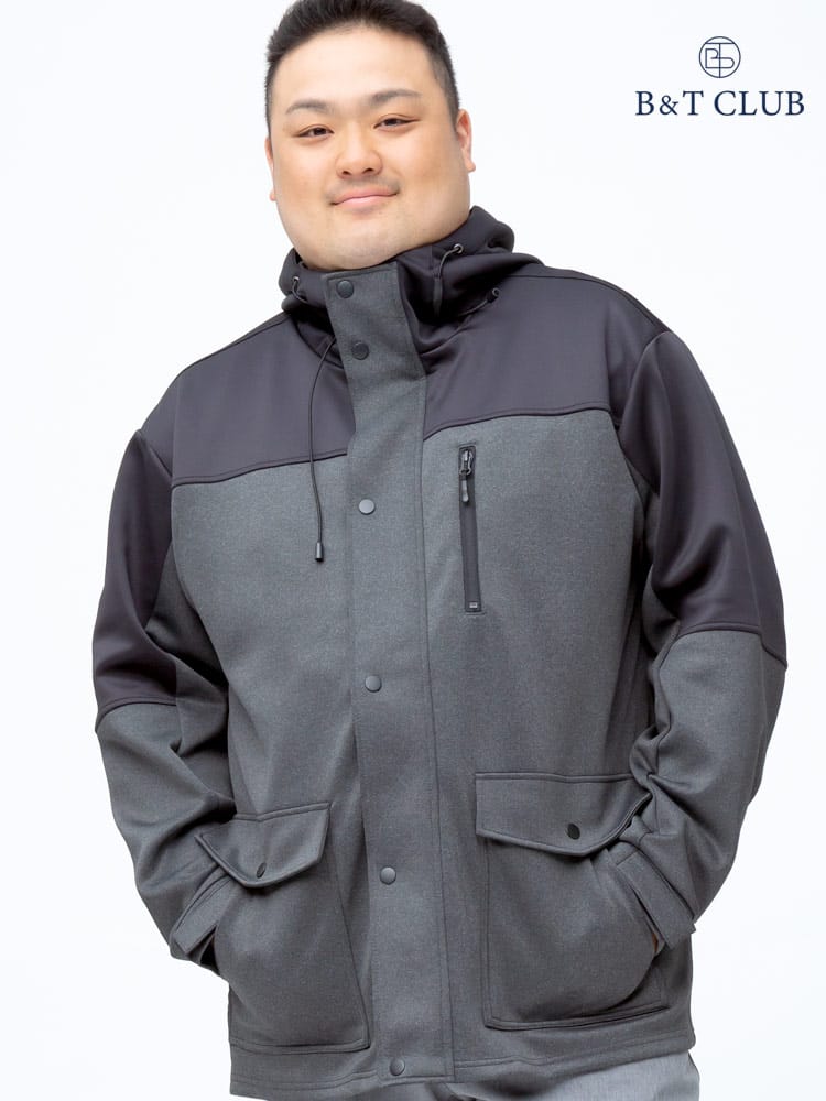 大きいサイズ メンズ B＆T CLUB (ビーアンドティークラブ) ポンチ 切り替え フード フルジップ マウンテンパーカー