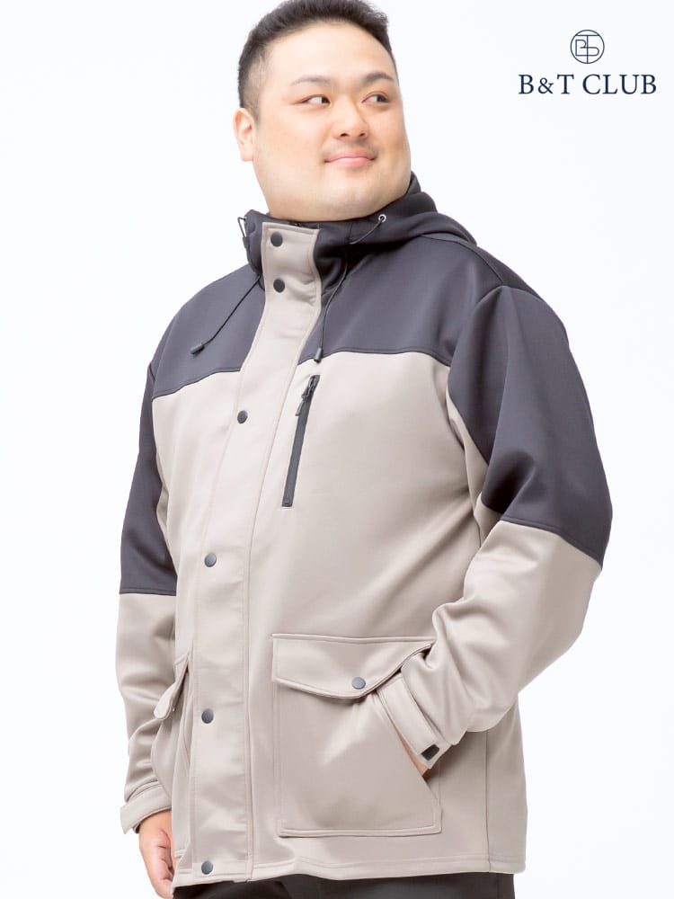 大きいサイズ メンズ B＆T CLUB (ビーアンドティークラブ) ポンチ 切り替え フード フルジップ マウンテンパーカー