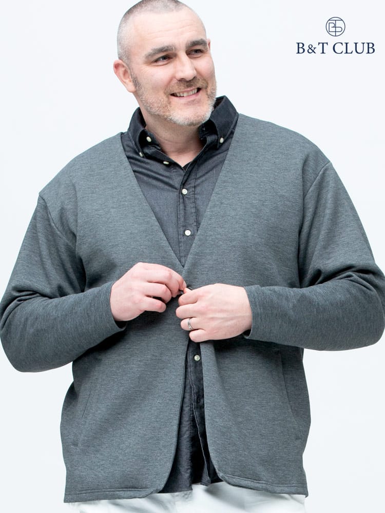 大きいサイズ メンズ B＆T CLUB (ビーアンドティークラブ) ライトダンボール 無地 一ツ釦 リラックス カーディガン