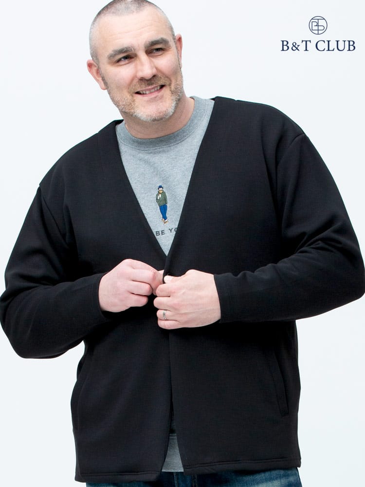 大きいサイズ メンズ B＆T CLUB (ビーアンドティークラブ) ライトダンボール 無地 一ツ釦 リラックス カーディガン