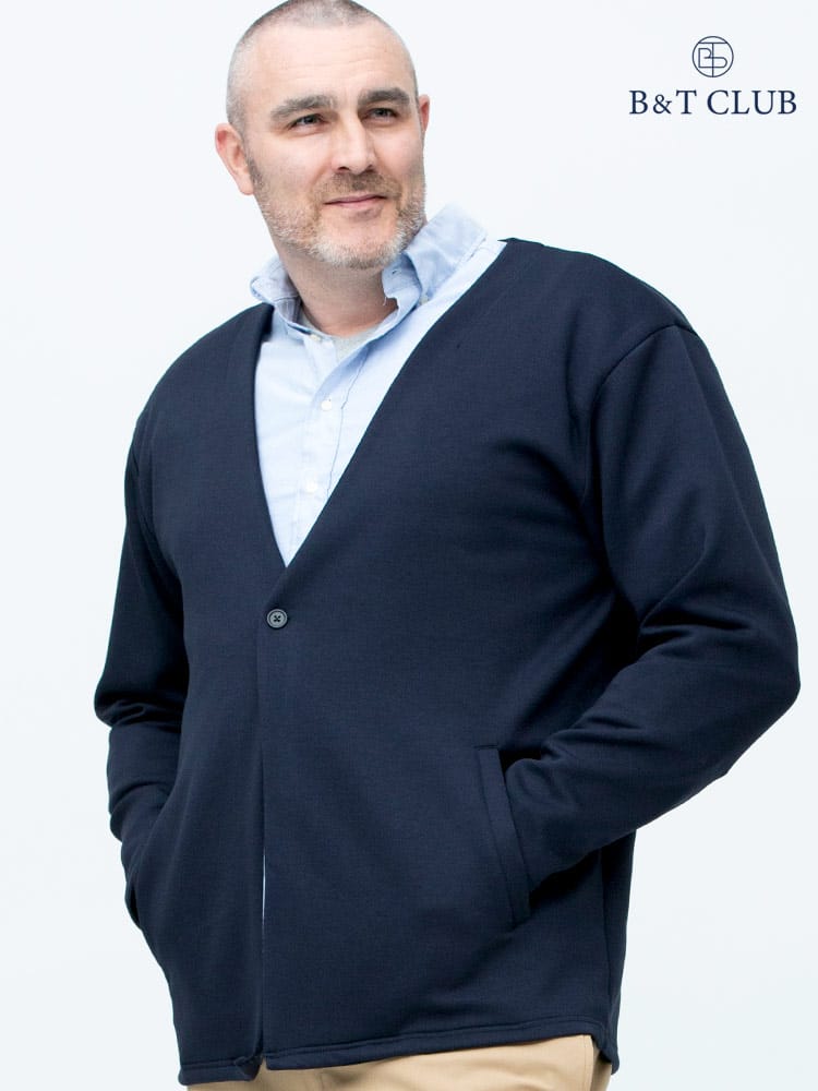 大きいサイズ メンズ B＆T CLUB (ビーアンドティークラブ) ライトダンボール 無地 一ツ釦 リラックス カーディガン