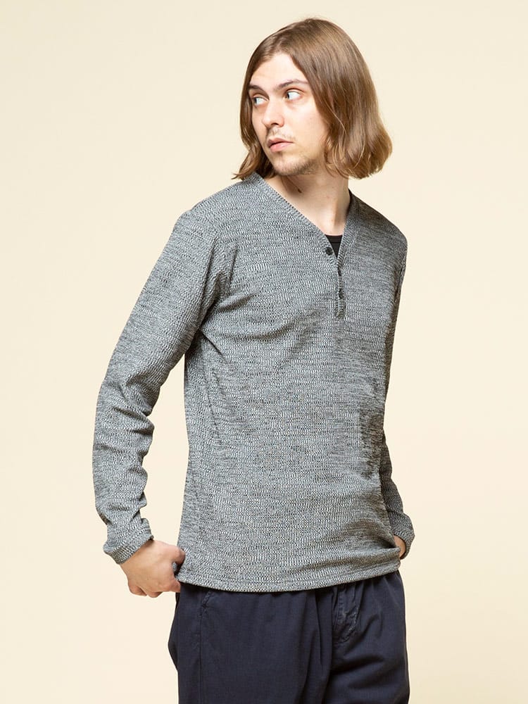 S＆SONS (エスアンドサンズ) 裏起毛 フェイクレイヤード ヘンリーネック リブ ニットソー