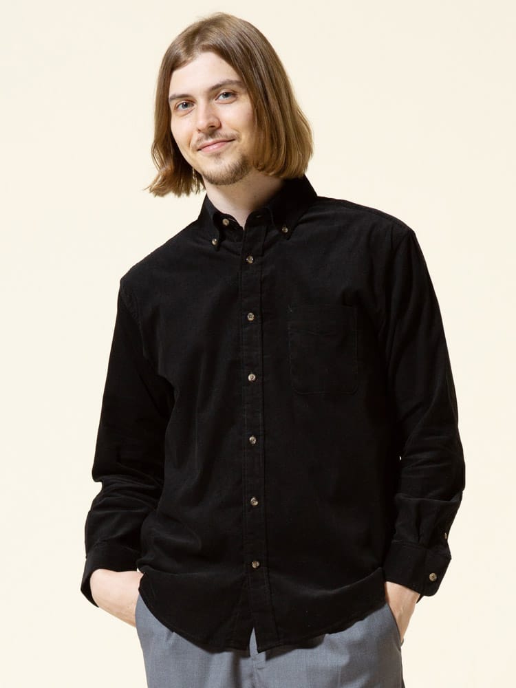 S＆SONS (エスアンドサンズ) Wコール 無地 ボタンダウン 長袖 シャツ