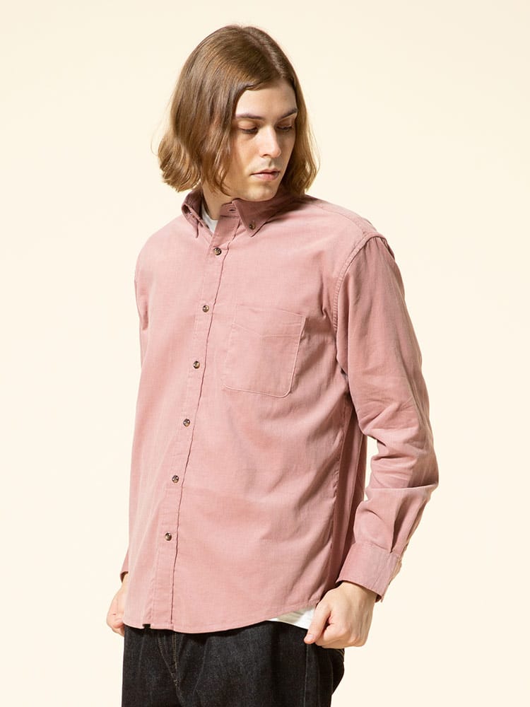 S＆SONS (エスアンドサンズ) Wコール 無地 ボタンダウン 長袖 シャツ