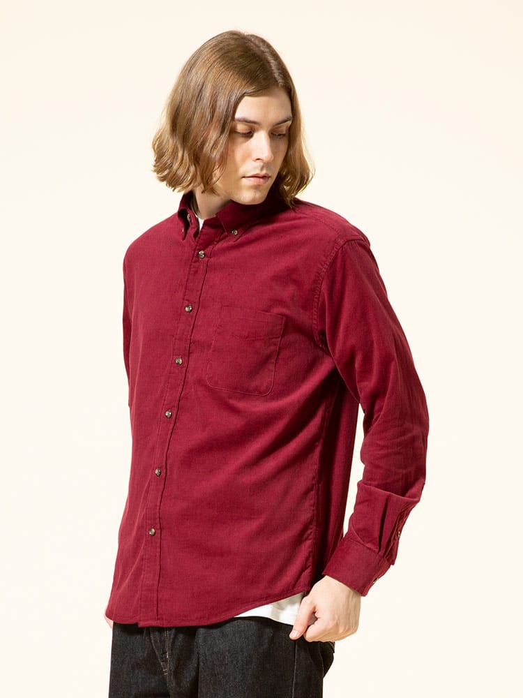 S＆SONS (エスアンドサンズ) Wコール 無地 ボタンダウン 長袖 シャツ