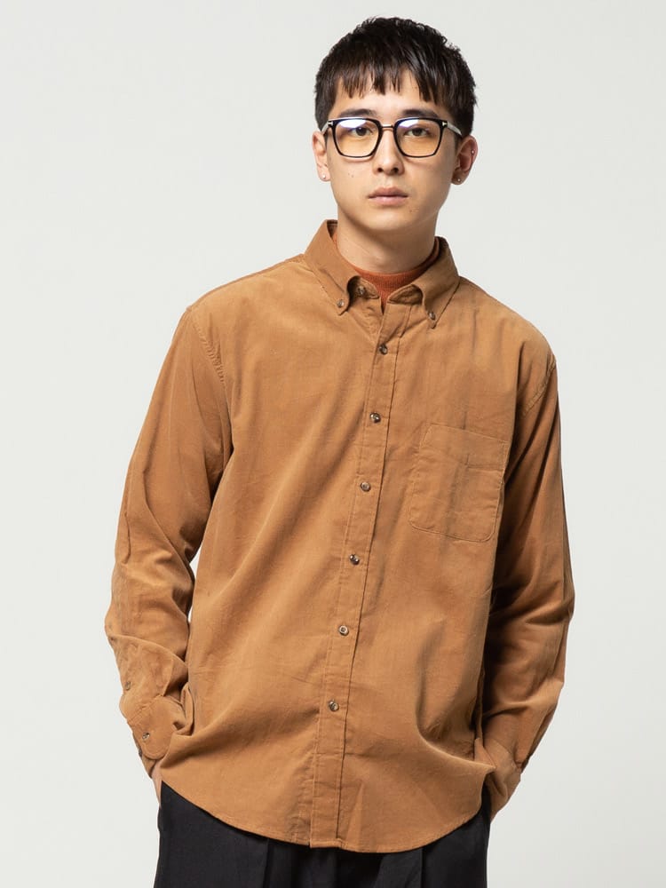 S＆SONS (エスアンドサンズ) Wコール 無地 ボタンダウン 長袖 シャツ