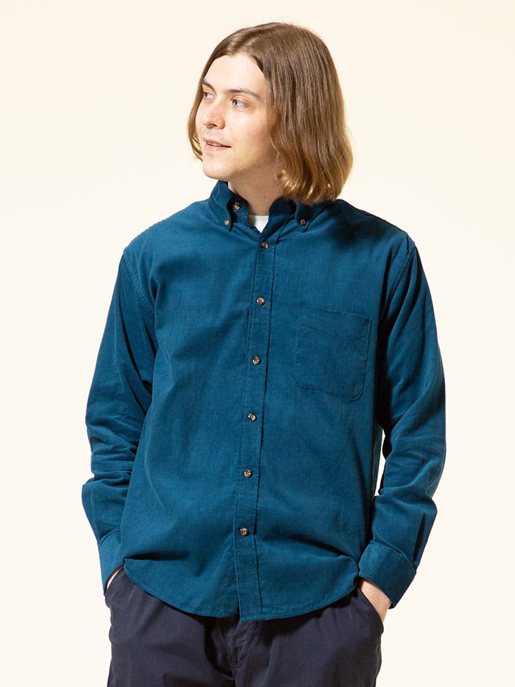 S＆SONS (エスアンドサンズ) Wコール 無地 ボタンダウン 長袖 シャツ