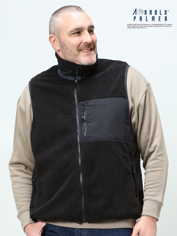 大きいサイズ メンズ Arnold Palmer (アーノルドパーマー) 防風 パイルボア フルジップ スタンド ベスト
