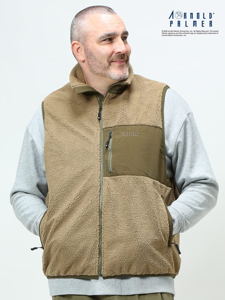 大きいサイズ メンズ Arnold Palmer (アーノルドパーマー) 防風 パイルボア フルジップ スタンド ベスト