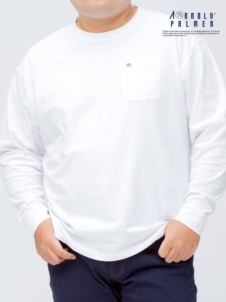 大きいサイズ メンズ Arnold Palmer (アーノルドパーマー) 天竺 ワンポイント ポケット付き クルーネック 長袖 Tシャツ ロンT