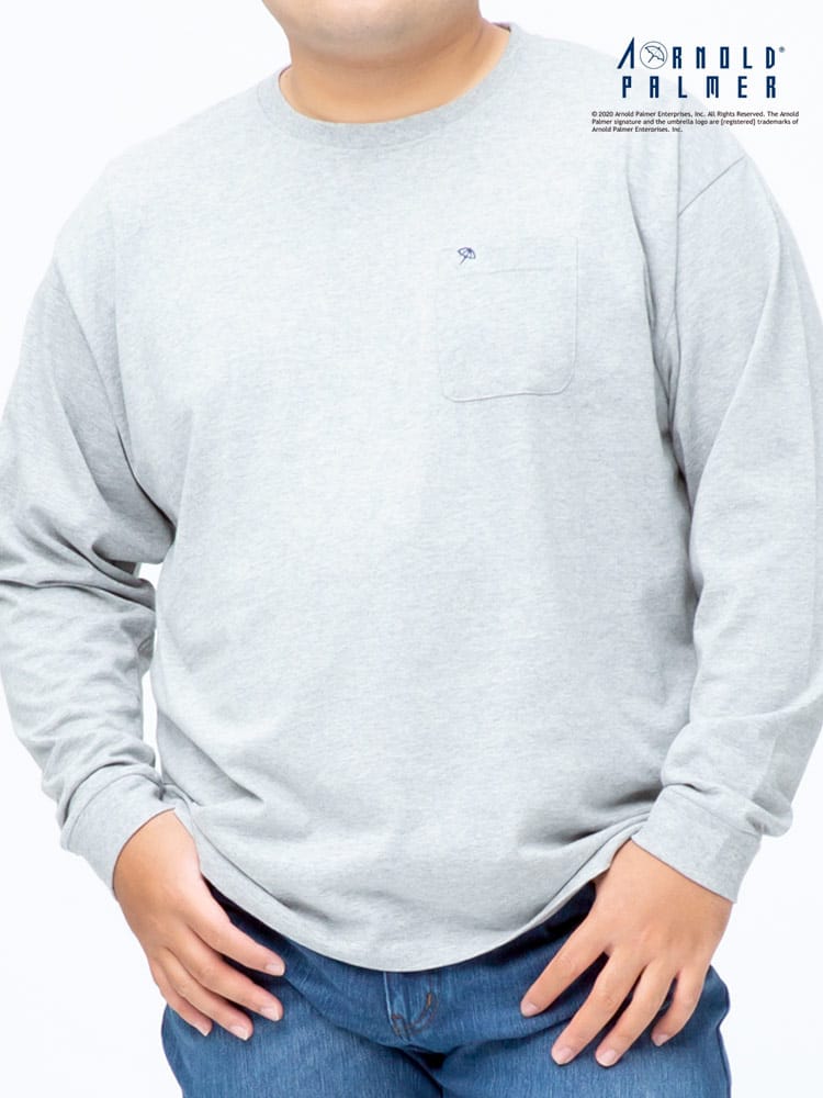 大きいサイズ メンズ Arnold Palmer (アーノルドパーマー) 天竺 ワンポイント ポケット付き クルーネック 長袖 Tシャツ ロンT