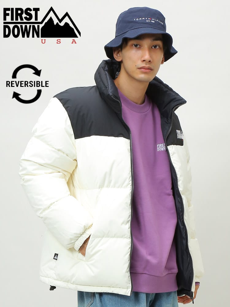 FIRST DOWN USA (ファーストダウンユーエスエー) リバーシブル 切り替え フルジップ ダウンジャケット BUBBLE DOWN JKT WEB限定