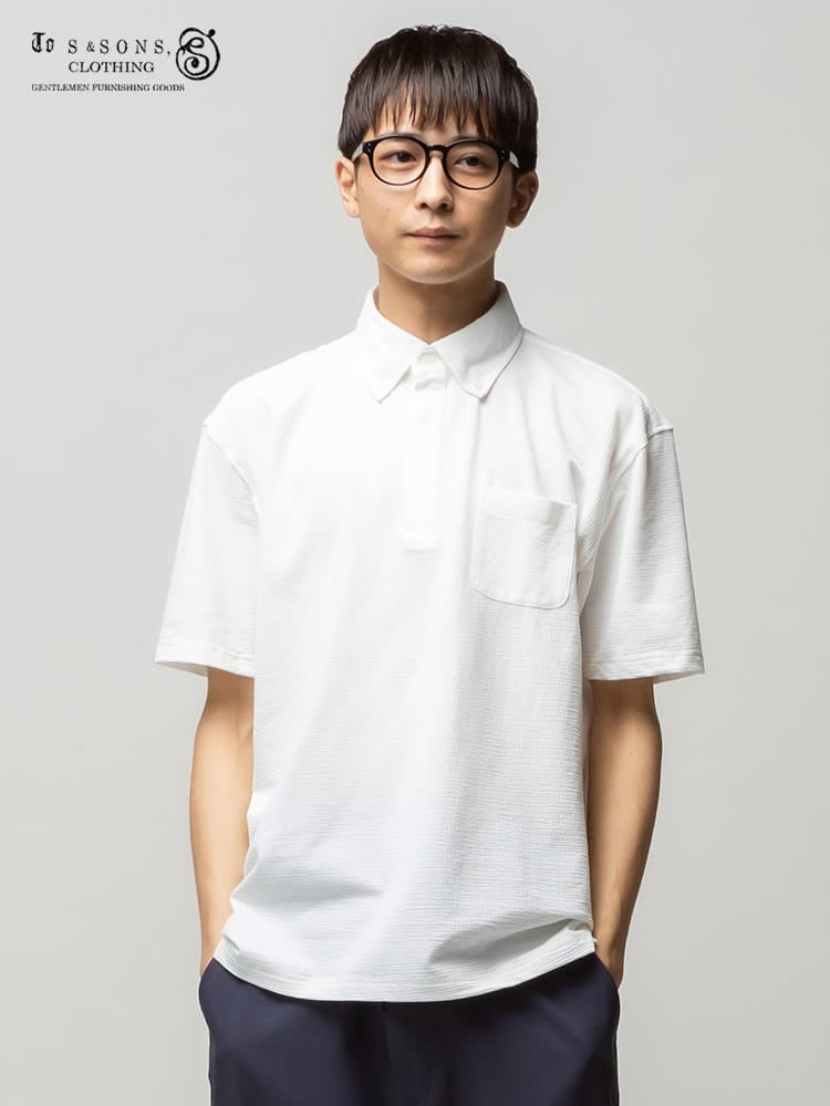 S＆SONS (エスアンドサンズ) SOLOTEX 無地 リブ ボタンダウン 半袖 ポロシャツ