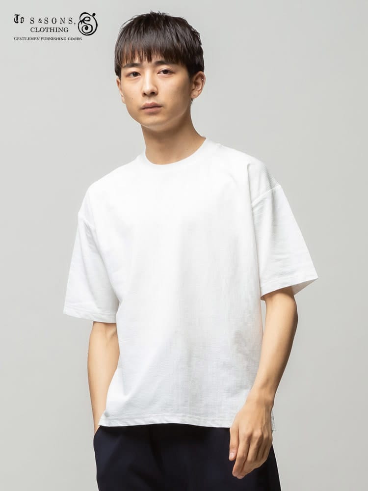 S＆SONS (エスアンドサンズ) SOLOTEX 無地 リブ クルーネック 半袖 Tシャツ