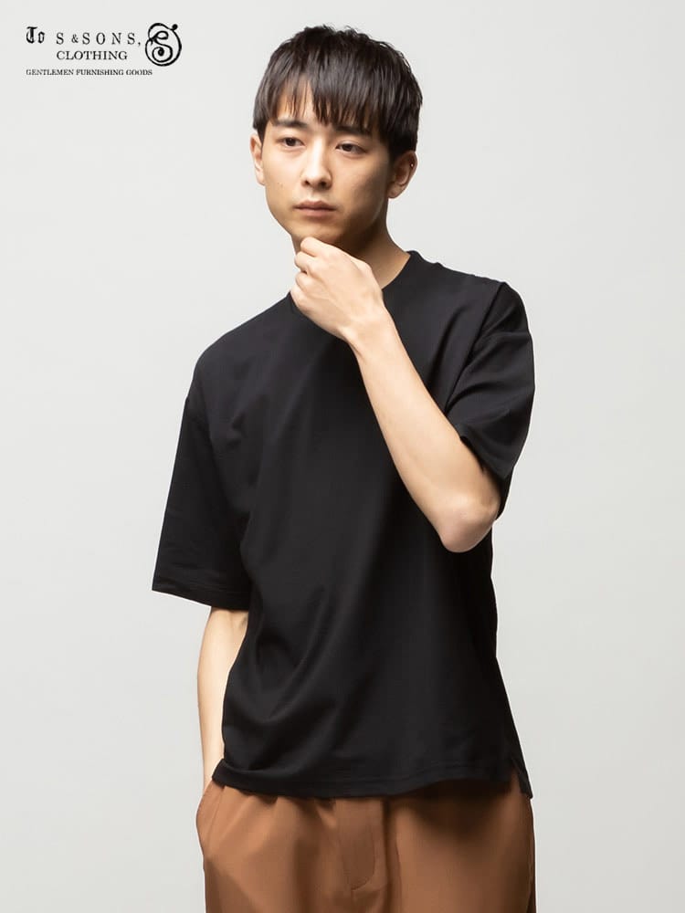 S＆SONS (エスアンドサンズ) SOLOTEX 無地 リブ クルーネック 半袖 Tシャツ