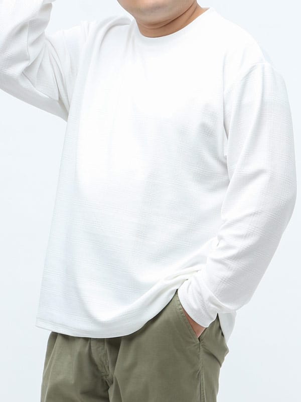 大きいサイズ メンズ B＆T CLUB ジャガードチェック クルーネック 長袖 Tシャツ ロンT