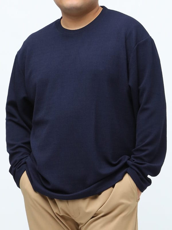 大きいサイズ メンズ B＆T CLUB ジャガードチェック クルーネック 長袖 Tシャツ ロンT