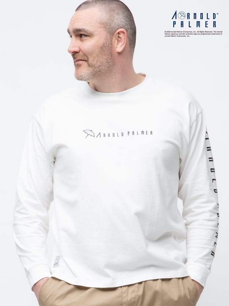 大きいサイズ メンズ Arnold Palmer (アーノルドパーマー) 抗菌消臭 天竺 ロゴプリント クルーネック 長袖 Tシャツ ロンT