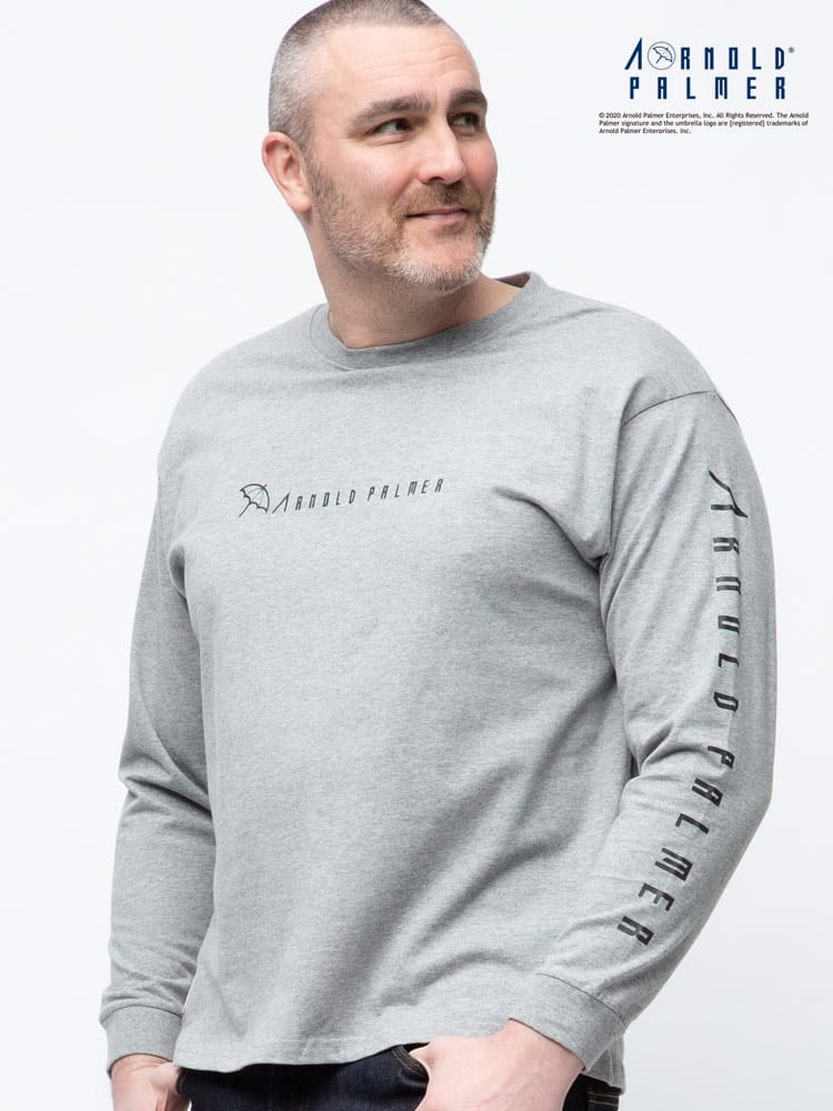 大きいサイズ メンズ Arnold Palmer (アーノルドパーマー) 抗菌消臭 天竺 ロゴプリント クルーネック 長袖 Tシャツ ロンT