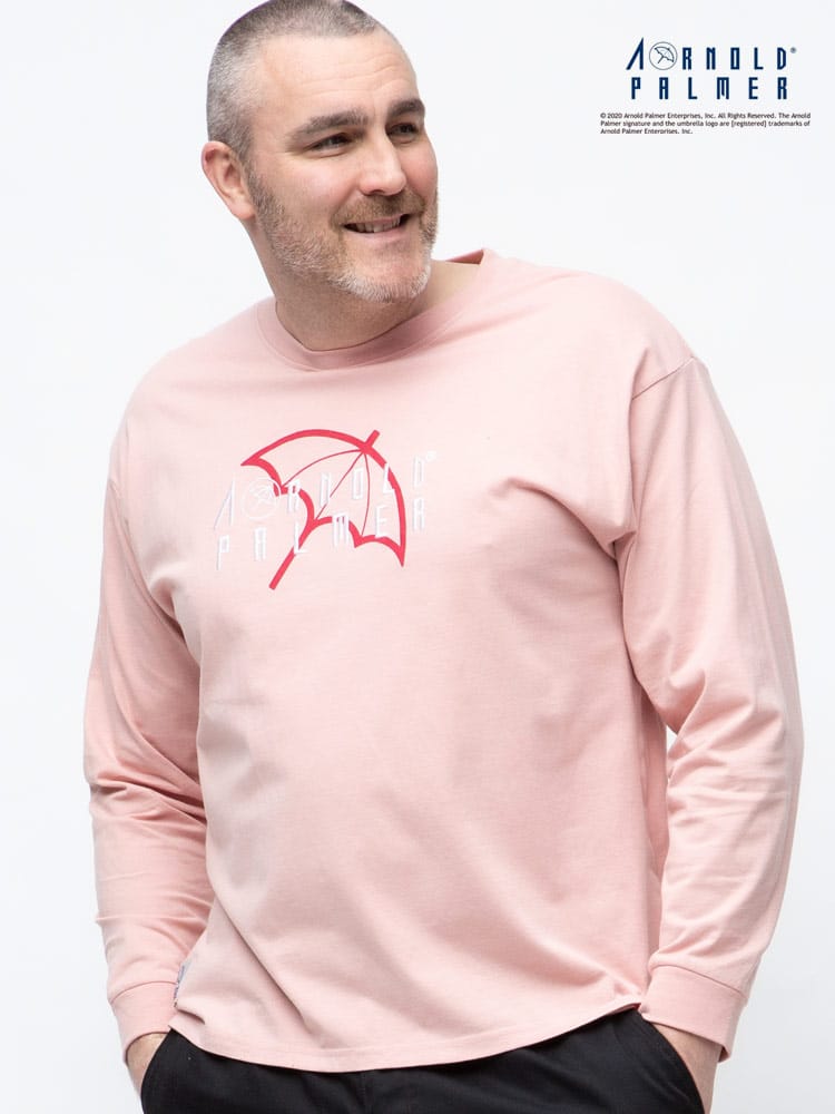 大きいサイズ メンズ Arnold Palmer (アーノルドパーマー) 抗菌消臭 天竺 刺繍×プリント クルーネック 長袖 Tシャツ ロンT