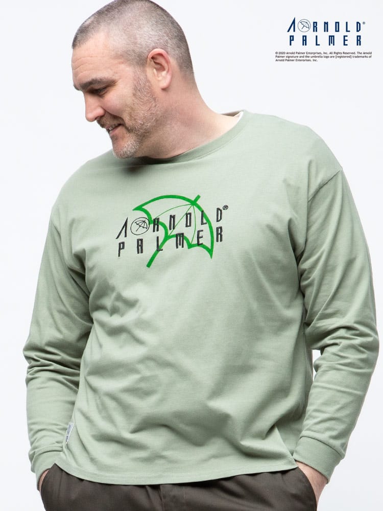 大きいサイズ メンズ Arnold Palmer (アーノルドパーマー) 抗菌消臭 天竺 刺繍×プリント クルーネック 長袖 Tシャツ ロンT