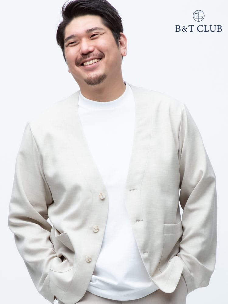 大きいサイズ メンズ B＆T CLUB Reflax ウォッシャブル スラブツイル シングル ノーカラー ジャケット