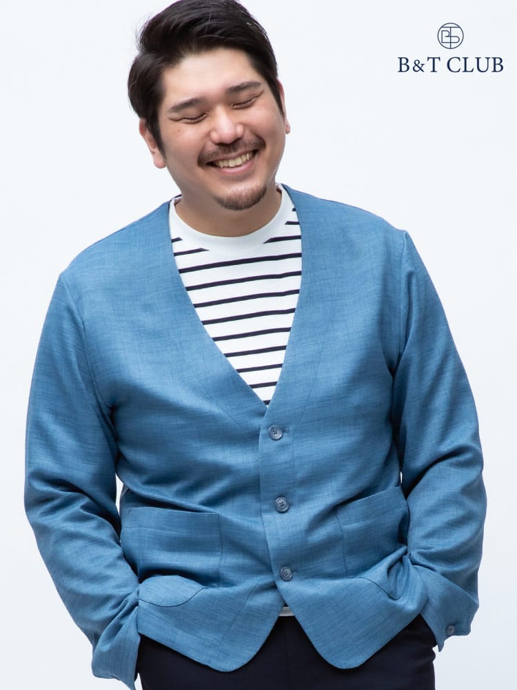 大きいサイズ メンズ B＆T CLUB Reflax ウォッシャブル スラブツイル シングル ノーカラー ジャケット