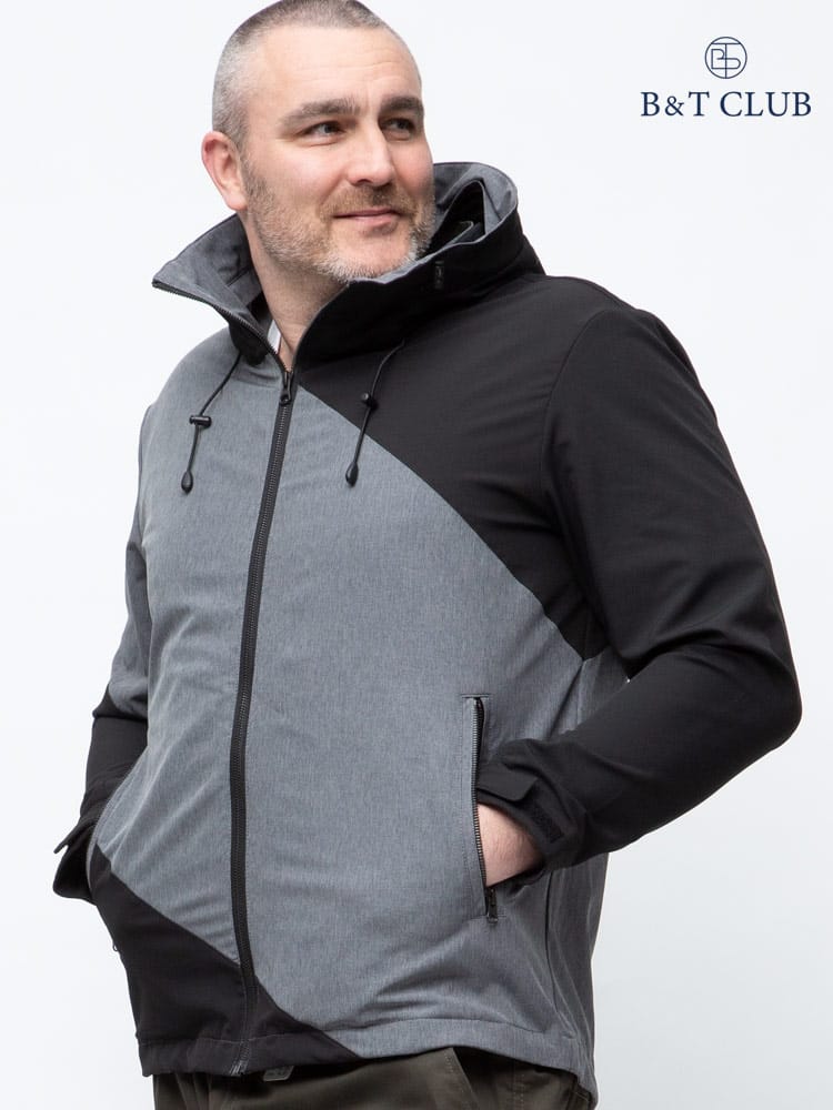 大きいサイズ メンズ B＆T CLUB 撥水 4WAYストレッチ ボリュームネック フルジップ ジャケット 雨の日 梅雨