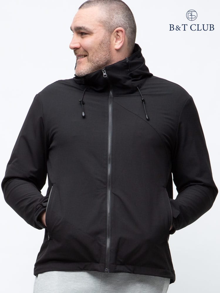 大きいサイズ メンズ B＆T CLUB 撥水 4WAYストレッチ ボリュームネック フルジップ ジャケット 雨の日 梅雨