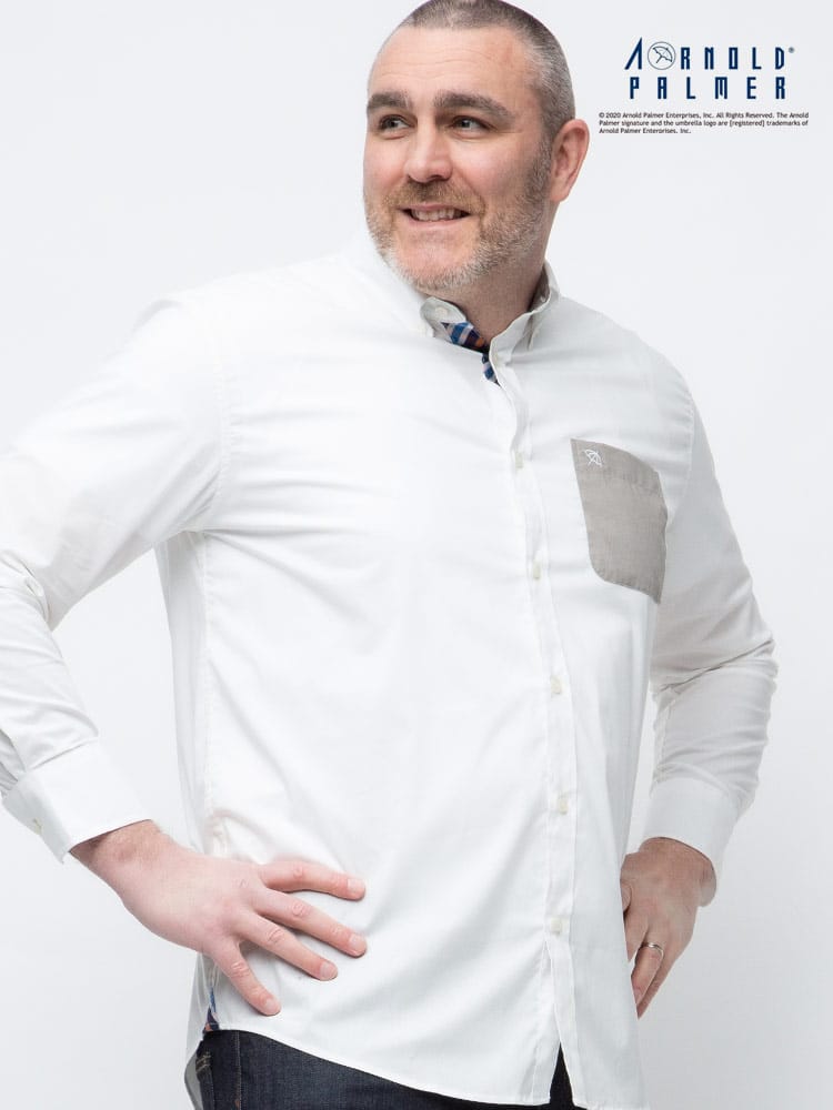 大きいサイズ メンズ Arnold Palmer (アーノルドパーマー) ストレッチ ポケット切り替え ボタンダウン 長袖 シャツ