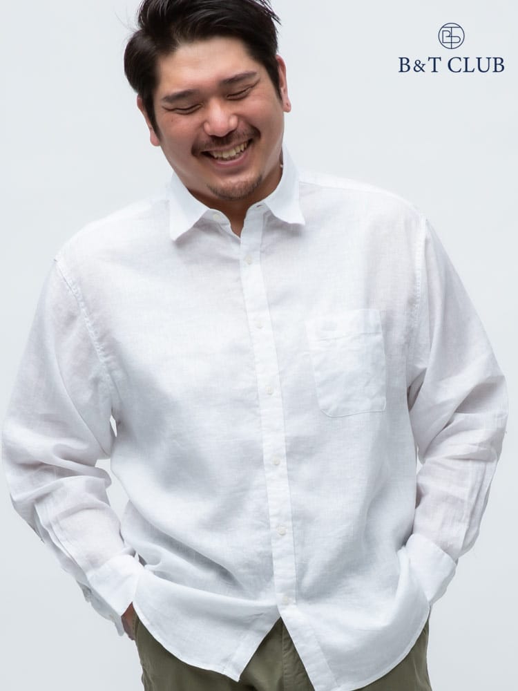 大きいサイズ メンズ B＆T CLUB 抗菌消臭テープ 麻100％ 無地 レギュラー 長袖シャツ