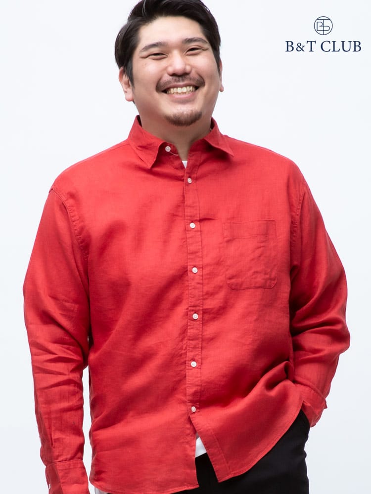 大きいサイズ メンズ B＆T CLUB 抗菌消臭テープ 麻100％ 無地 レギュラー 長袖シャツ