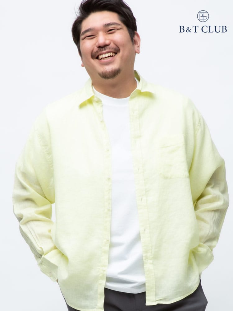 大きいサイズ メンズ B＆T CLUB 抗菌消臭テープ 麻100％ 無地 レギュラー 長袖シャツ