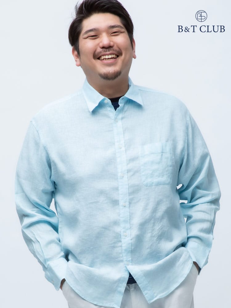 大きいサイズ メンズ B＆T CLUB 抗菌消臭テープ 麻100％ 無地 レギュラー 長袖シャツ