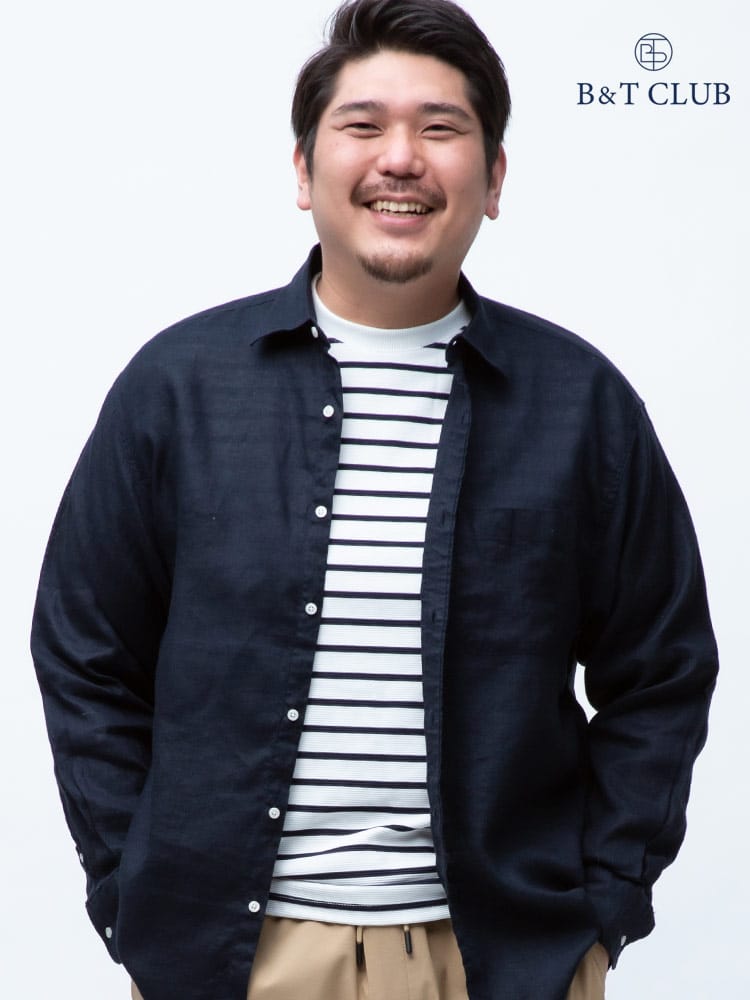 大きいサイズ メンズ B＆T CLUB 抗菌消臭テープ 麻100％ 無地 レギュラー 長袖シャツ