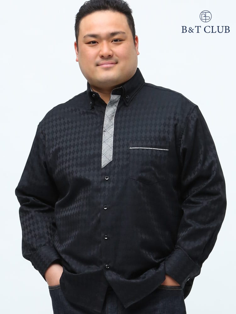 大きいサイズ メンズ B＆T CLUB 抗菌消臭 アーガイルドビー 2枚襟 ボタンダウン 長袖 シャツ