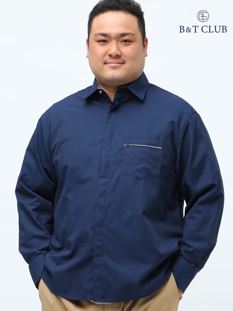 大きいサイズ メンズ B＆T CLUB 抗菌消臭 市松ドビー チェックアクセント 長袖 シャツ