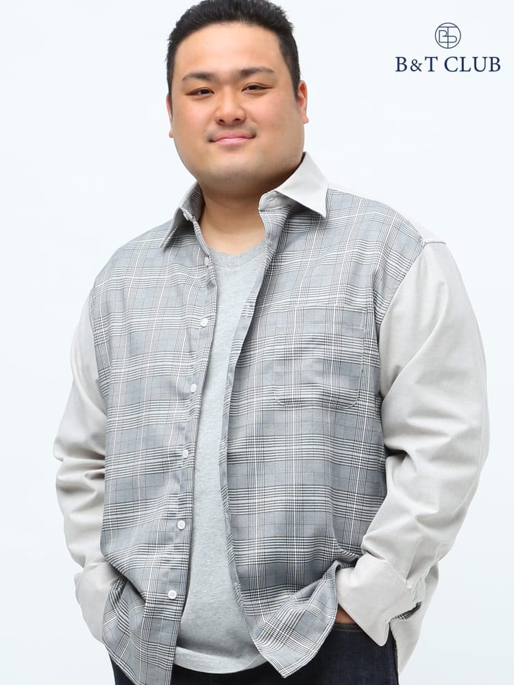 大きいサイズ メンズ B＆T CLUB 抗菌消臭 前身切り替え チェック 長袖 シャツ