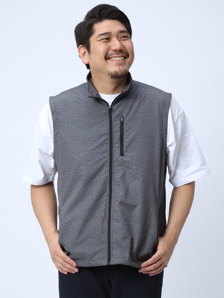 大きいサイズ メンズ B＆T CLUB (ビーアンドティークラブ) ストレッチ 透湿撥水 無地 フルジップ スタンド ベスト 雨の日 梅雨