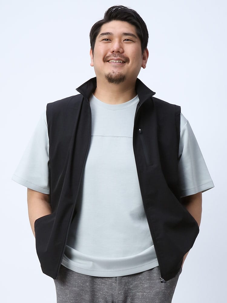 大きいサイズ メンズ B＆T CLUB (ビーアンドティークラブ) ストレッチ 透湿撥水 無地 フルジップ スタンド ベスト 雨の日 梅雨