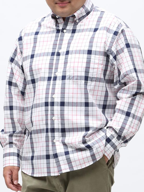 大きいサイズ メンズ B＆T CLUB 抗菌消臭 綿100％ 格子柄 ボタンダウン 長袖 シャツ