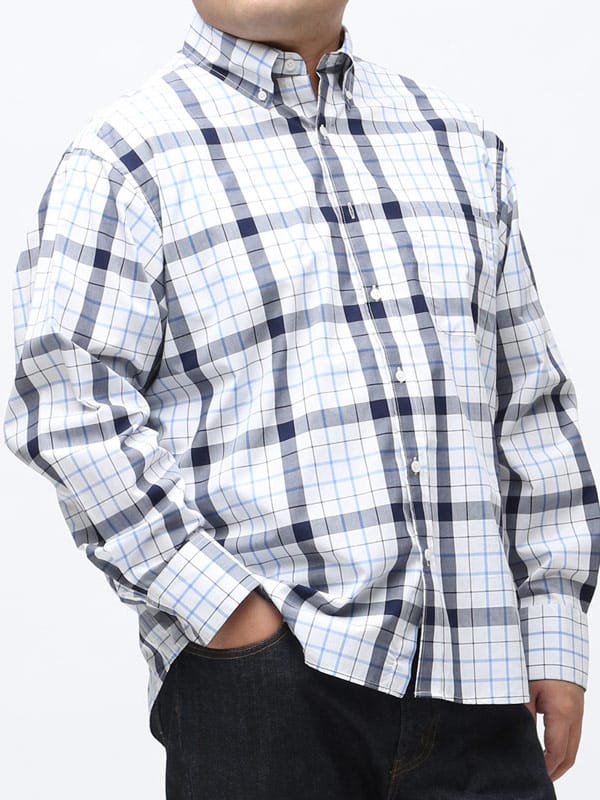 大きいサイズ メンズ B＆T CLUB 抗菌消臭 綿100％ 格子柄 ボタンダウン 長袖 シャツ