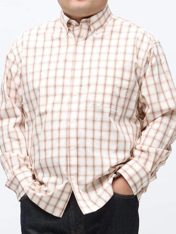 大きいサイズ メンズ B＆T CLUB 抗菌消臭 綿100％ チェック ボタンダウン 長袖 シャツ