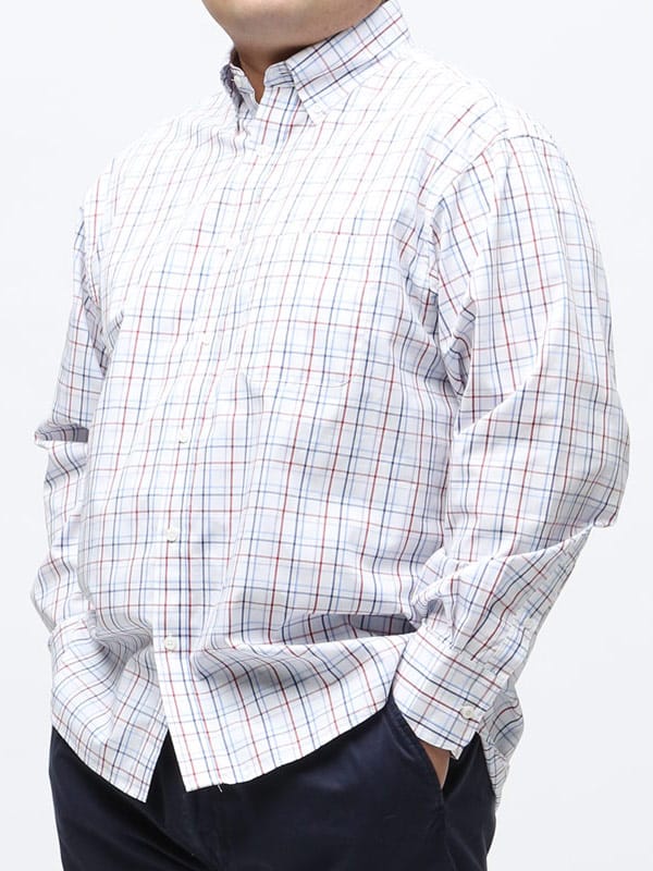 大きいサイズ メンズ B＆T CLUB 抗菌消臭 綿100％ チェック ボタンダウン 長袖 シャツ