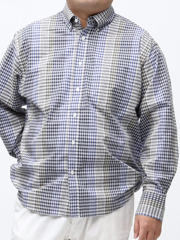 大きいサイズ メンズ B＆T CLUB 抗菌消臭 綿100％ クレイジーチェック ボタンダウン 長袖 シャツ