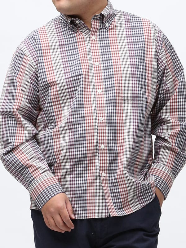 大きいサイズ メンズ B＆T CLUB 抗菌消臭 綿100％ クレイジーチェック ボタンダウン 長袖 シャツ