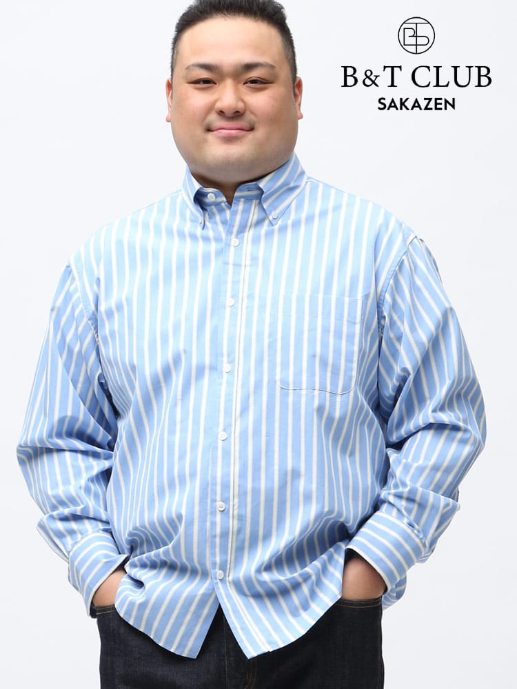 大きいサイズ メンズ B＆T CLUB 抗菌消臭 綿100％ ストライプ ボタンダウン 長袖 シャツ